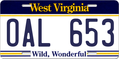 WV license plate OAL653