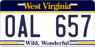 WV license plate OAL657