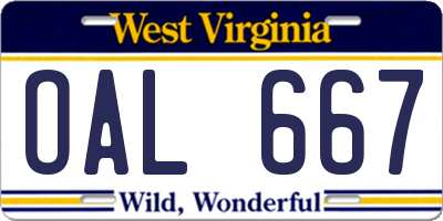 WV license plate OAL667