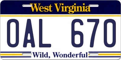 WV license plate OAL670