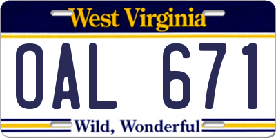 WV license plate OAL671