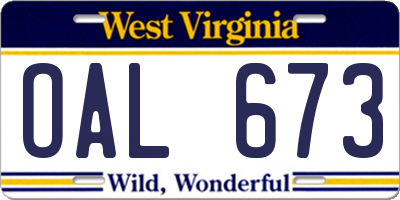 WV license plate OAL673