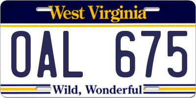 WV license plate OAL675