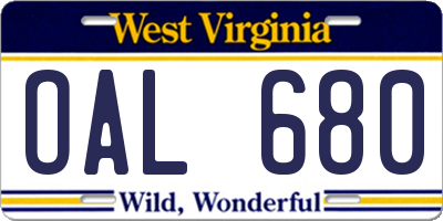 WV license plate OAL680