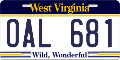 WV license plate OAL681