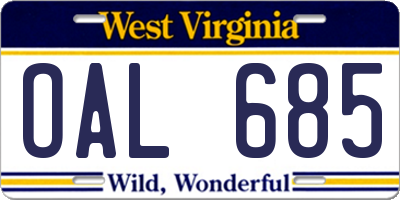 WV license plate OAL685