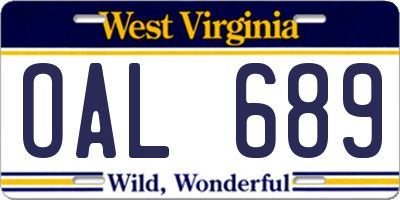 WV license plate OAL689