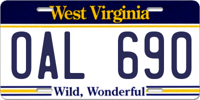 WV license plate OAL690
