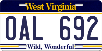 WV license plate OAL692