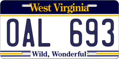 WV license plate OAL693