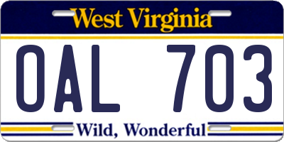 WV license plate OAL703