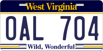 WV license plate OAL704