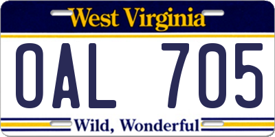 WV license plate OAL705