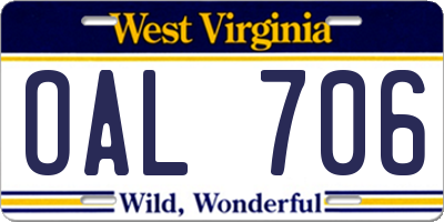 WV license plate OAL706