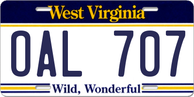 WV license plate OAL707