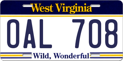 WV license plate OAL708