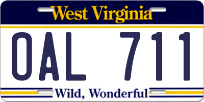 WV license plate OAL711