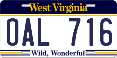 WV license plate OAL716
