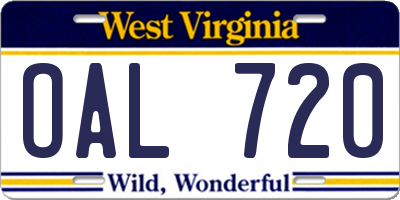 WV license plate OAL720