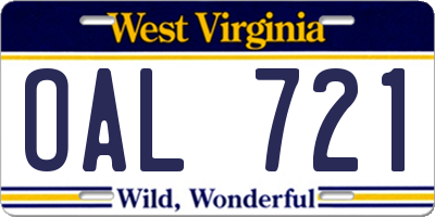 WV license plate OAL721