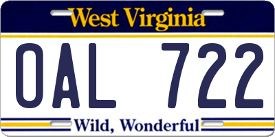 WV license plate OAL722