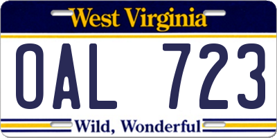 WV license plate OAL723
