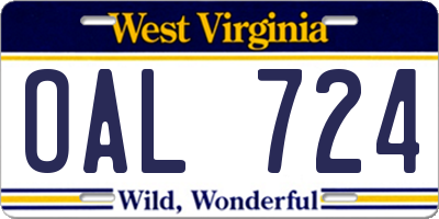 WV license plate OAL724