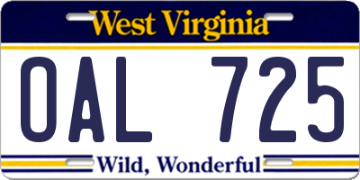 WV license plate OAL725