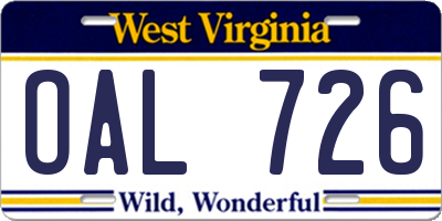 WV license plate OAL726