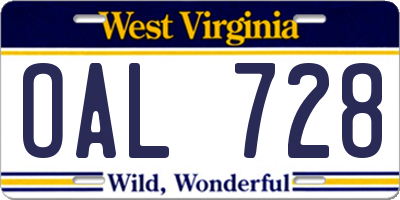 WV license plate OAL728
