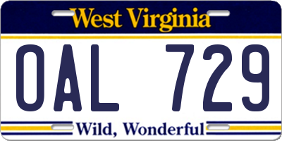 WV license plate OAL729