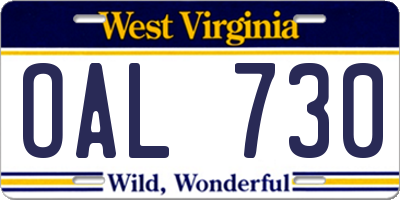 WV license plate OAL730
