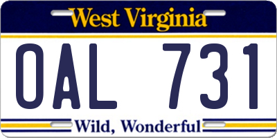 WV license plate OAL731