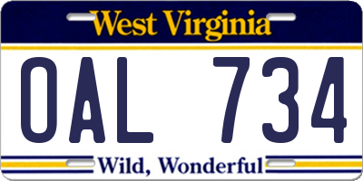 WV license plate OAL734