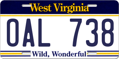 WV license plate OAL738