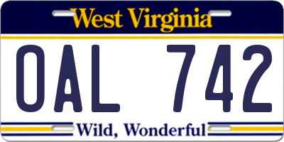 WV license plate OAL742