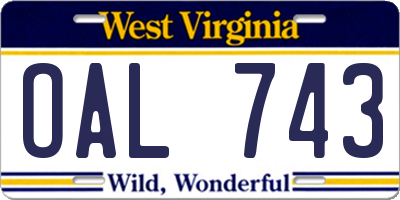 WV license plate OAL743