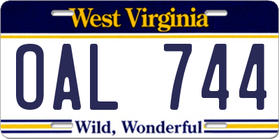 WV license plate OAL744