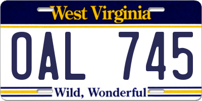 WV license plate OAL745