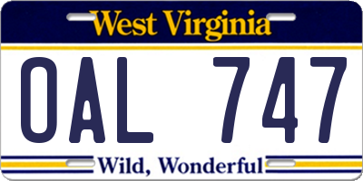 WV license plate OAL747