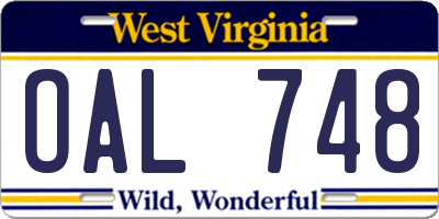 WV license plate OAL748