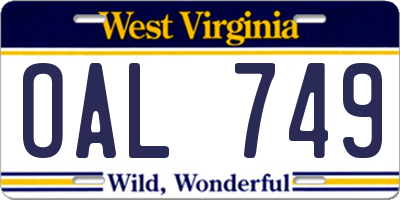WV license plate OAL749