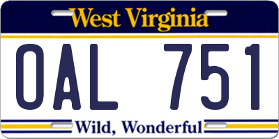 WV license plate OAL751