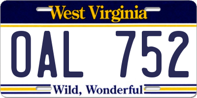 WV license plate OAL752