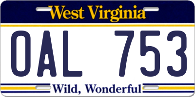 WV license plate OAL753