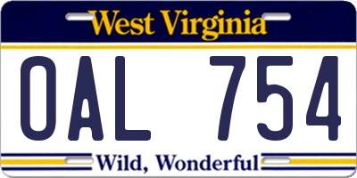 WV license plate OAL754
