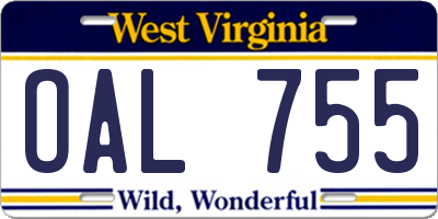 WV license plate OAL755