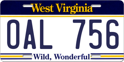 WV license plate OAL756