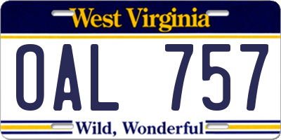 WV license plate OAL757