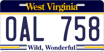 WV license plate OAL758